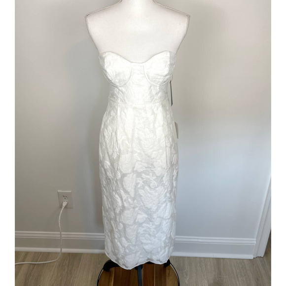 Lulu's From This Day Floral Jacquard Strapless Midi Dress In White Small New - Picture 3 of 16